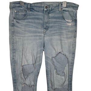 American Eagle Hi-Rise Jegging Light Wash Distressed Denim Size 18 Luxe Stretch